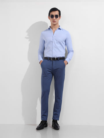 Men's Blue Slim Fit Geometric Print Formal Shirt