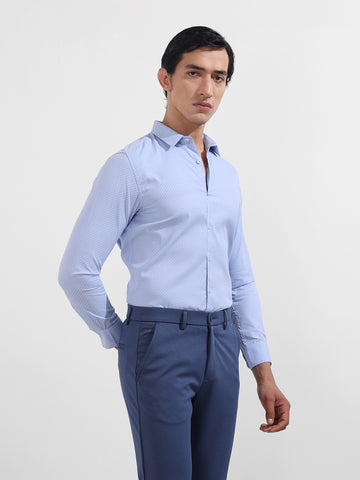 Men's Blue Slim Fit Geometric Print Formal Shirt