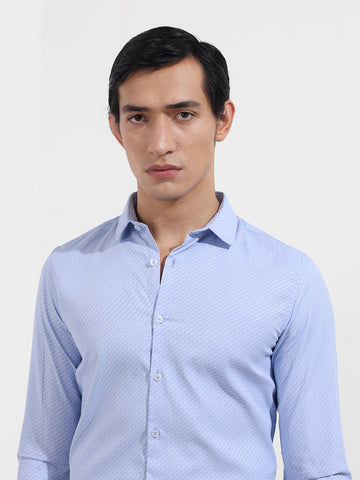 Men's Blue Slim Fit Geometric Print Formal Shirt