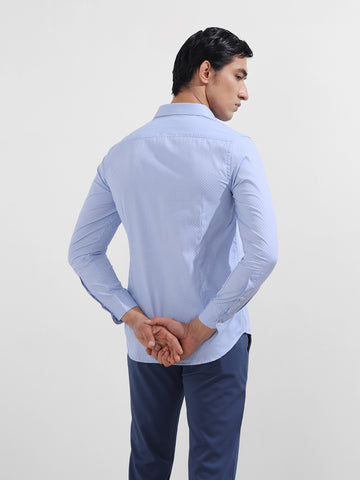 Men's Blue Slim Fit Geometric Print Formal Shirt