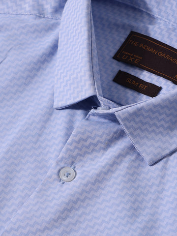 Men's Blue Slim Fit Geometric Print Formal Shirt