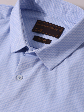 Men's Blue Slim Fit Geometric Print Formal Shirt