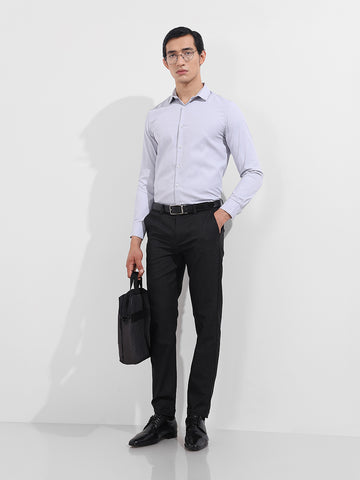 Men's Grey Slim Fit Geometric Print Formal Shirt