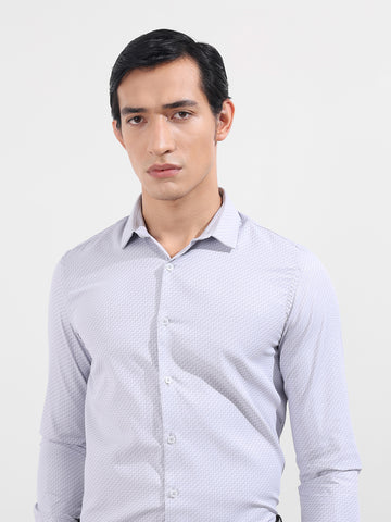 Men's Grey Slim Fit Geometric Print Formal Shirt