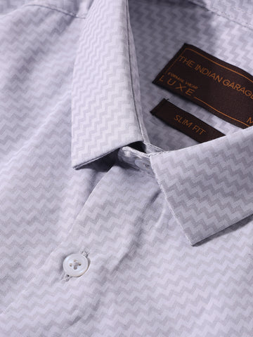 Men's Grey Slim Fit Geometric Print Formal Shirt