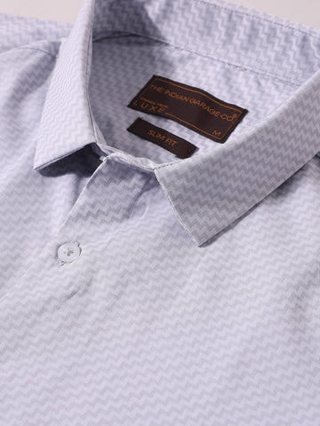 Men's Grey Slim Fit Geometric Print Formal Shirt