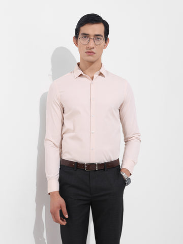 Men's Beige Slim Fit Geometric Print Formal Shirt