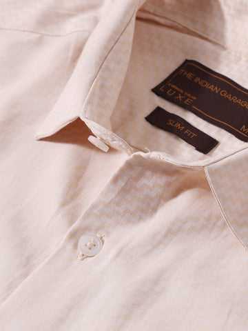 Men's Beige Slim Fit Geometric Print Formal Shirt