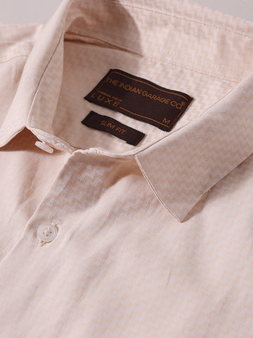 Men's Beige Slim Fit Geometric Print Formal Shirt