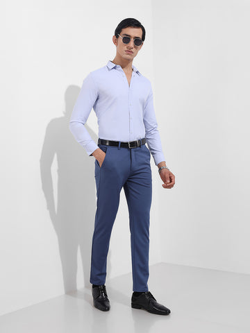 Men's Blue Slim Fit Geometric Print Formal Shirt