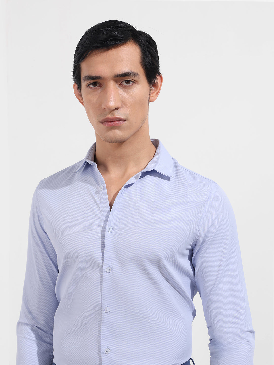 Men's Blue Slim Fit Geometric Print Formal Shirt