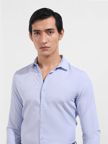 Men's Blue Slim Fit Geometric Print Formal Shirt