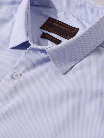Men's Blue Slim Fit Geometric Print Formal Shirt