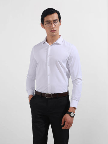 Men's White Slim Fit Geometric Print Formal Shirt