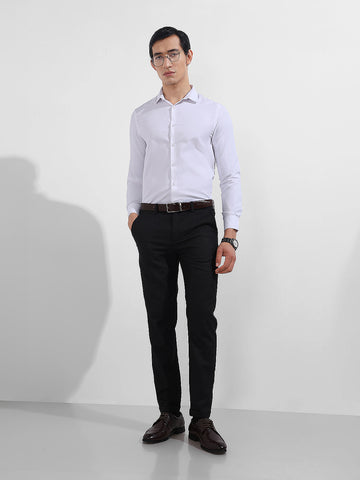 Men's White Slim Fit Geometric Print Formal Shirt