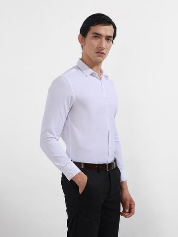 Men's White Slim Fit Geometric Print Formal Shirt