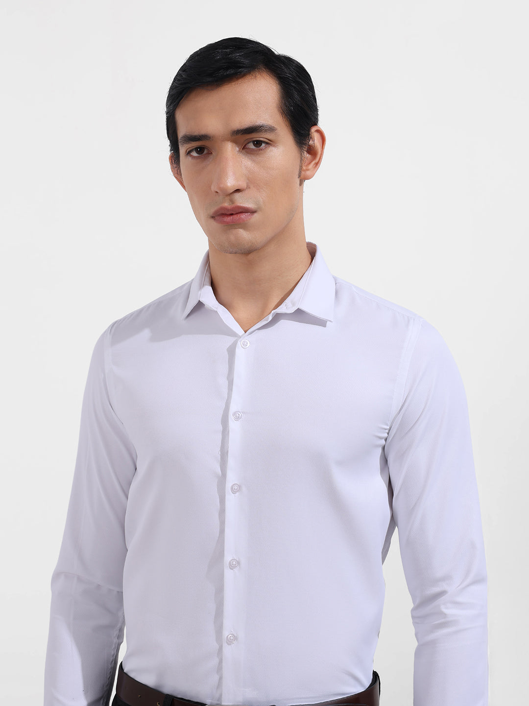 Men's White Slim Fit Geometric Print Formal Shirt