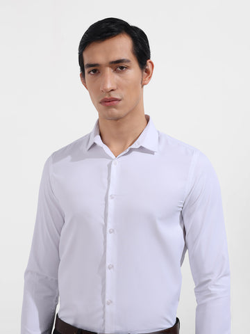 Men's White Slim Fit Geometric Print Formal Shirt