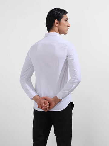 Men's White Slim Fit Geometric Print Formal Shirt