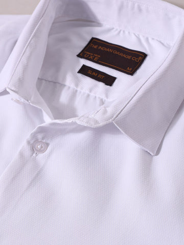 Men's White Slim Fit Geometric Print Formal Shirt