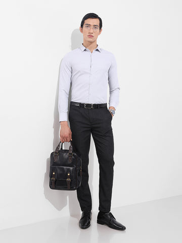 Men's Grey Slim Fit Geometric Print Formal Shirt