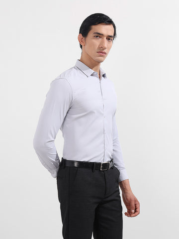 Men's Grey Slim Fit Geometric Print Formal Shirt