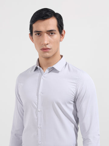 Men's Grey Slim Fit Geometric Print Formal Shirt