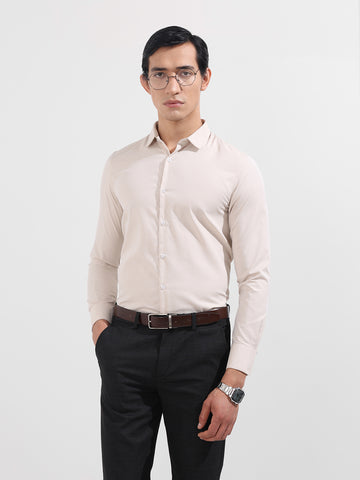 Men's Beige Slim Fit Geometric Print Formal Shirt