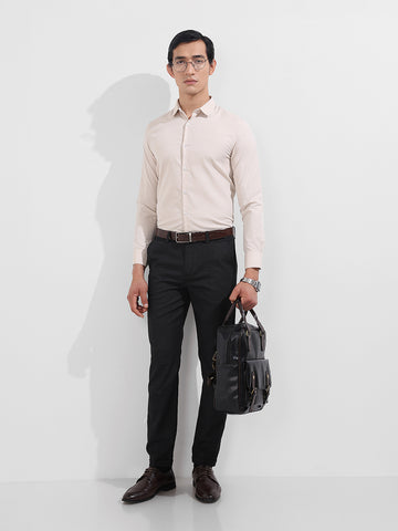 Men's Beige Slim Fit Geometric Print Formal Shirt