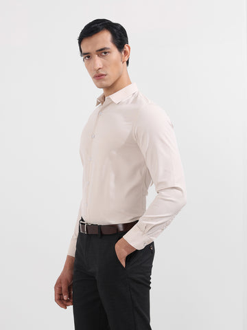 Men's Beige Slim Fit Geometric Print Formal Shirt