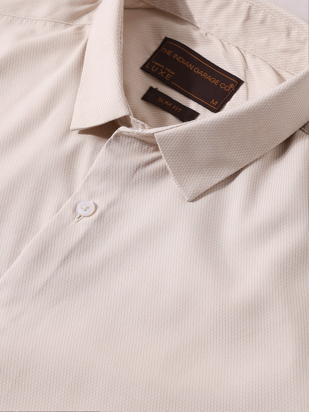 Men's Beige Slim Fit Geometric Print Formal Shirt