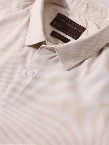 Men's Beige Slim Fit Geometric Print Formal Shirt