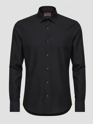 Men's Black Slim Fit Geometric Print Formal Shirt