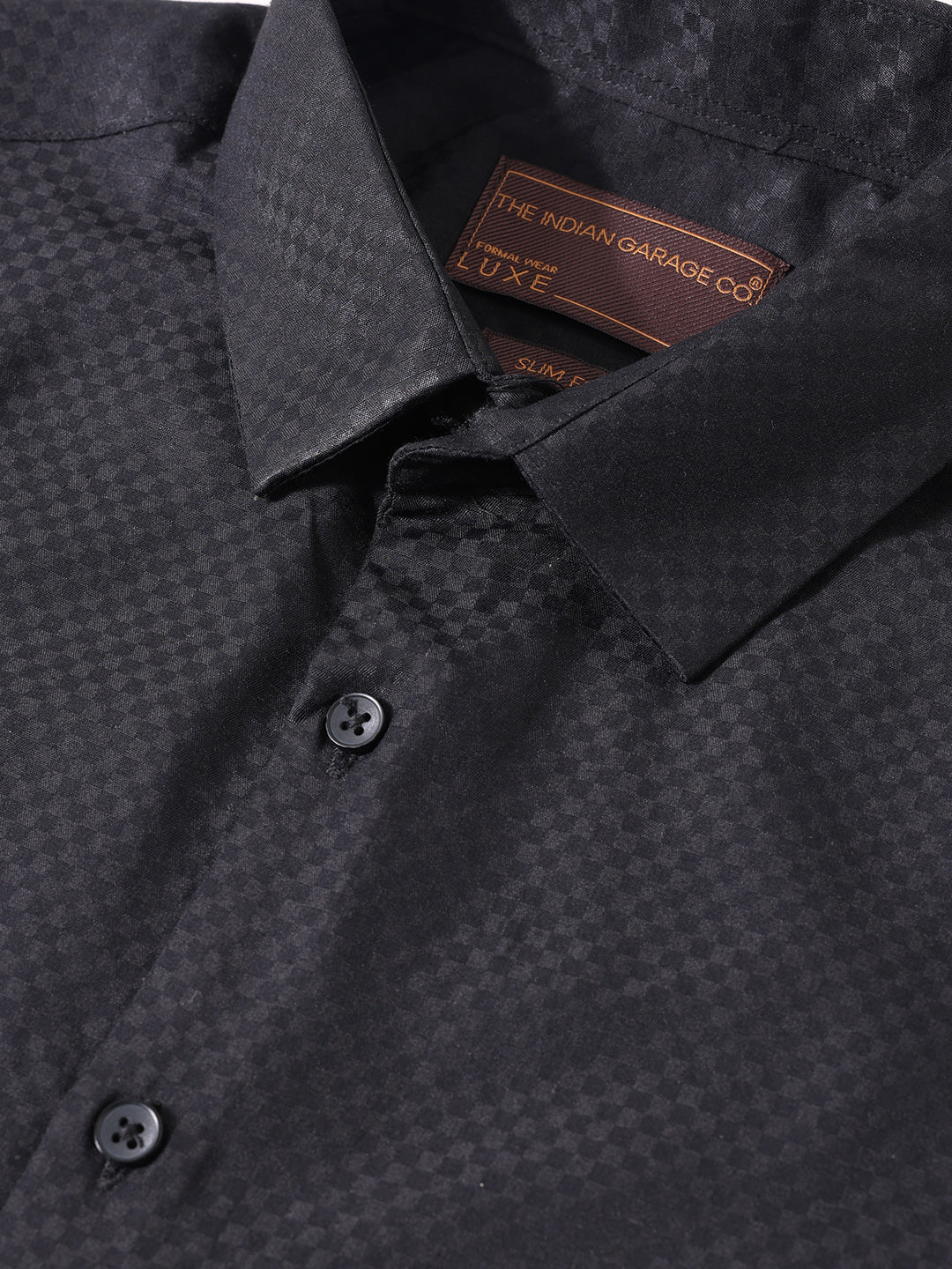 Men's Black Slim Fit Geometric Print Formal Shirt