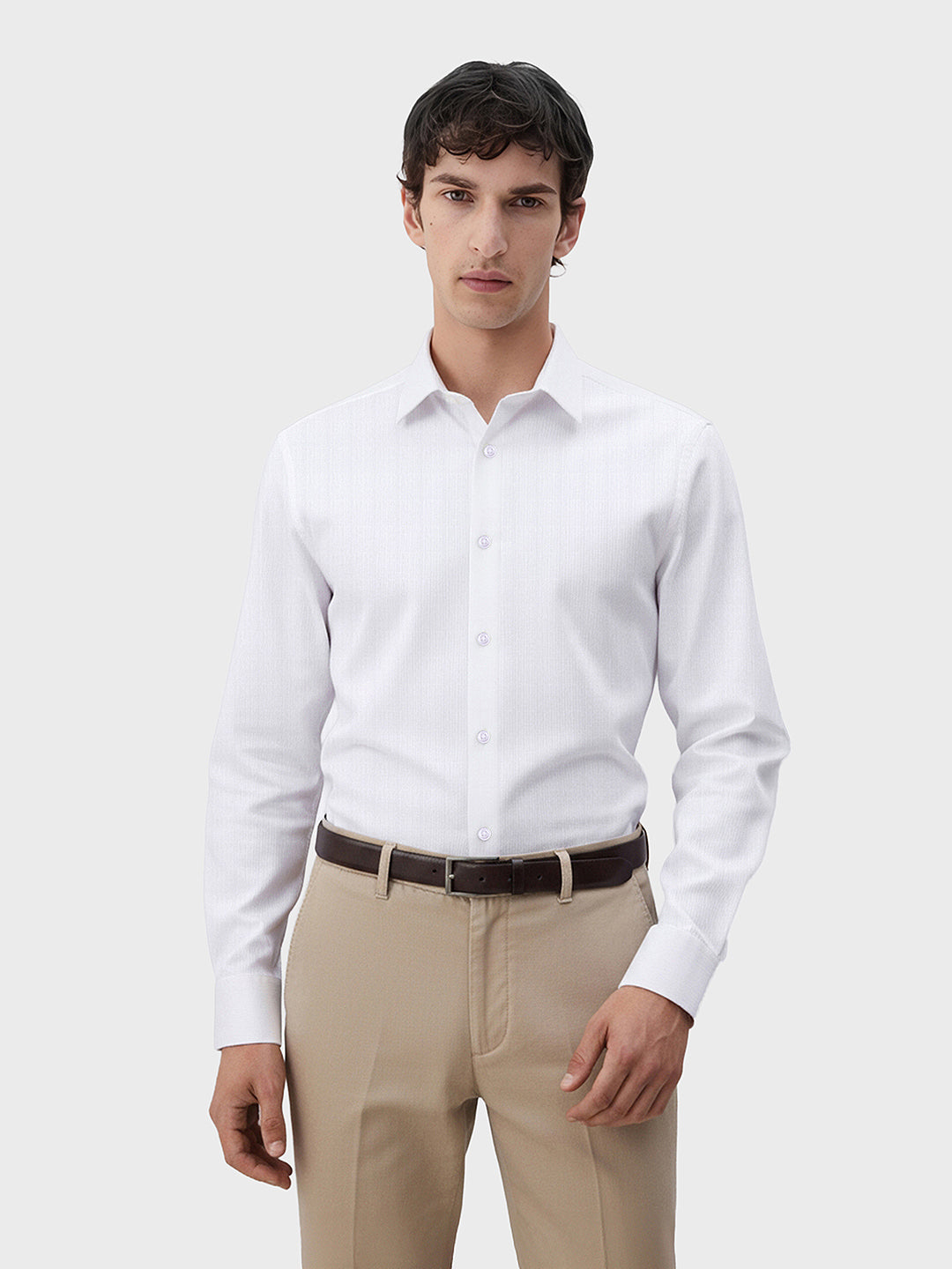 Men's White Slim Fit Pin Stripes Formal Shirt