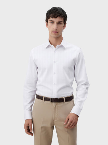 Men's White Slim Fit Pin Stripes Formal Shirt