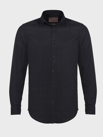 Men's Black Slim Fit Geometric Print Formal Shirt