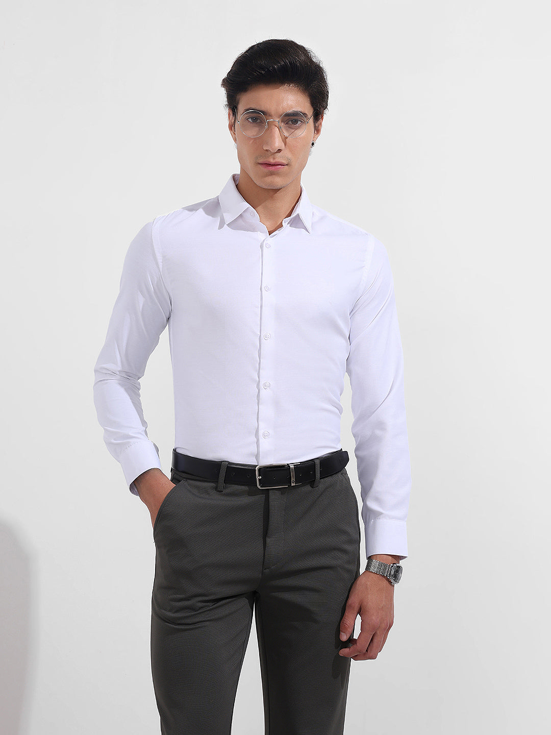 Men's White Slim Fit Solid Formal Shirt