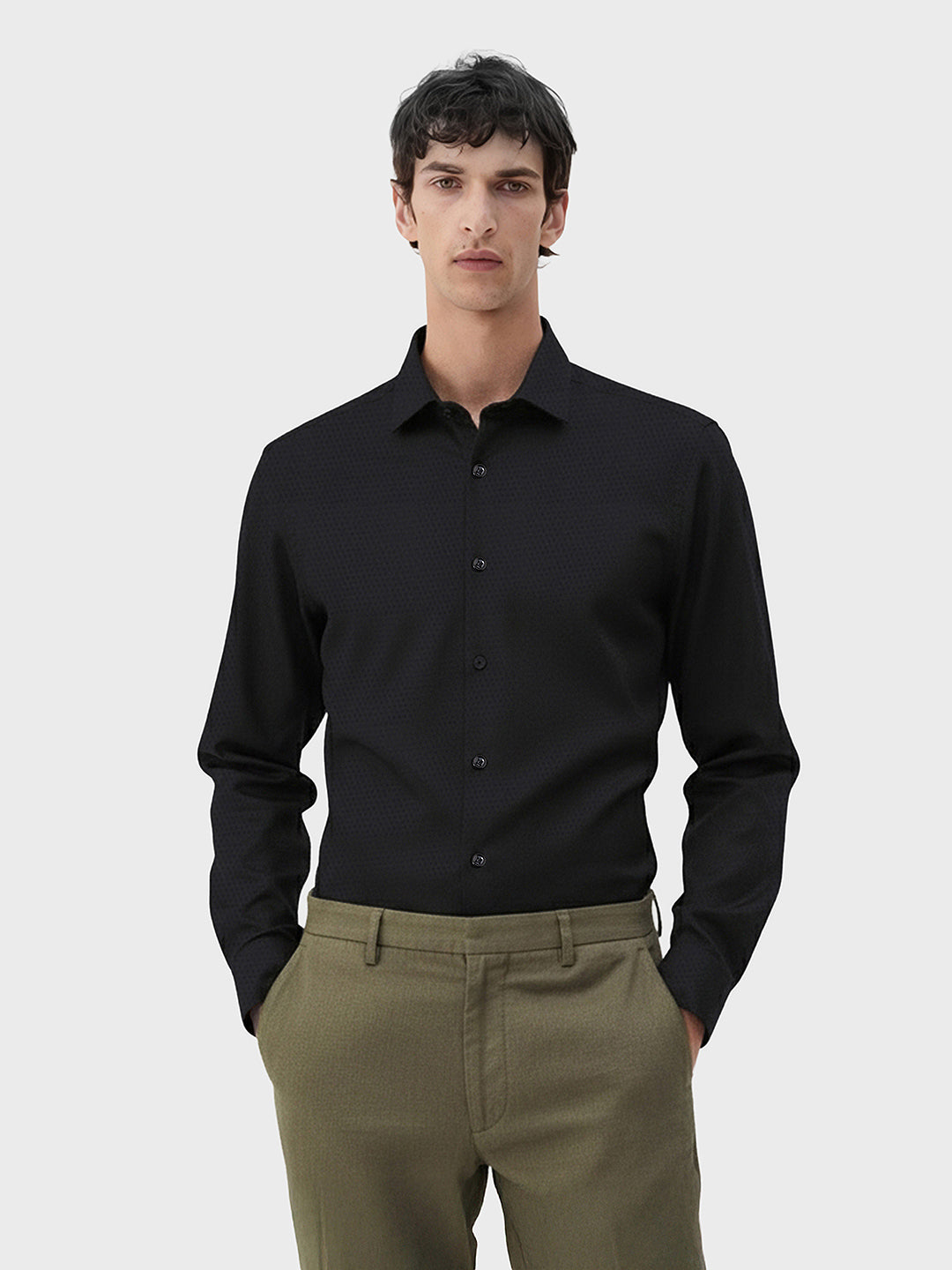 Men's Black Slim Fit Textured Formal Shirt