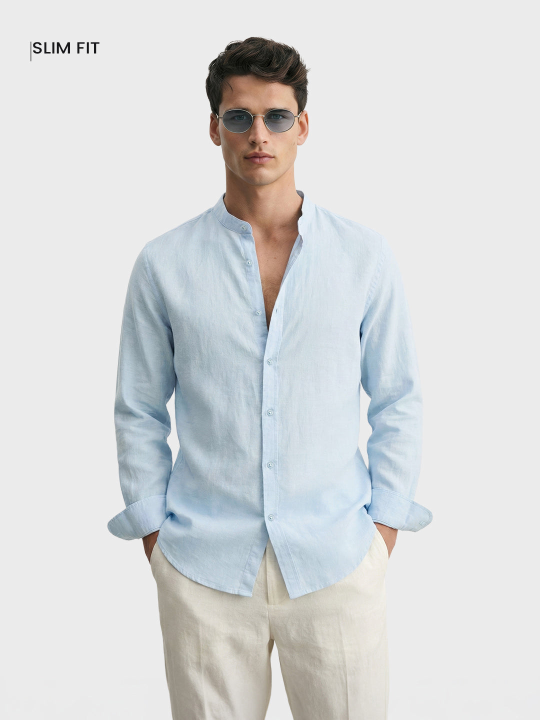 Men's Blue Slim Fit Solid Casual Shirts