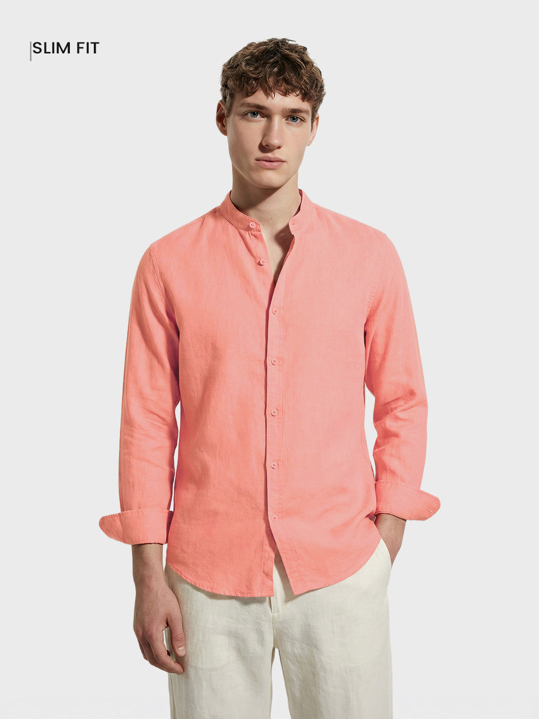 Men's Pink Slim Fit Solid Casual Shirts