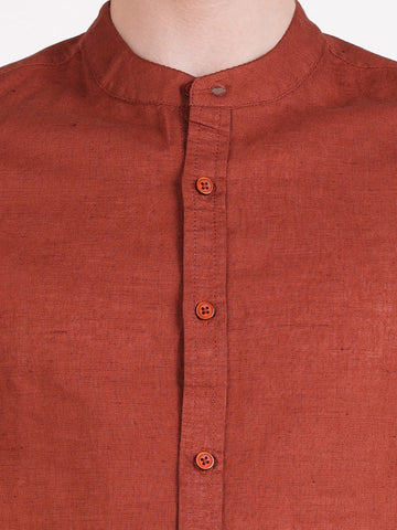 Men's Rust Slim Fit Solid Casual Shirts