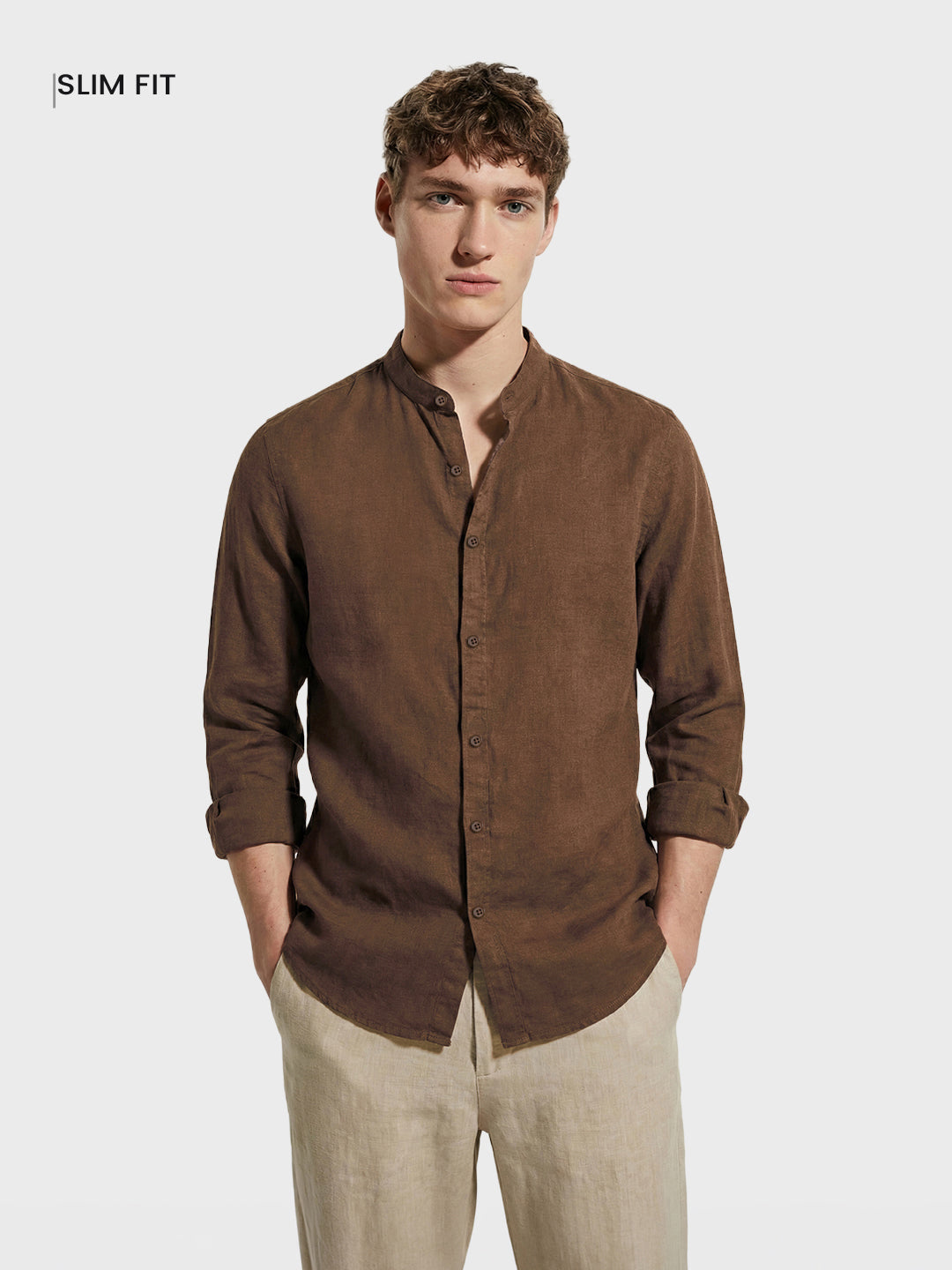 Men's Brown Slim Fit Solid Casual Shirts