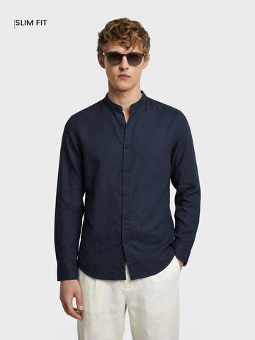 Men's Blue Slim Fit Solid Casual Shirts