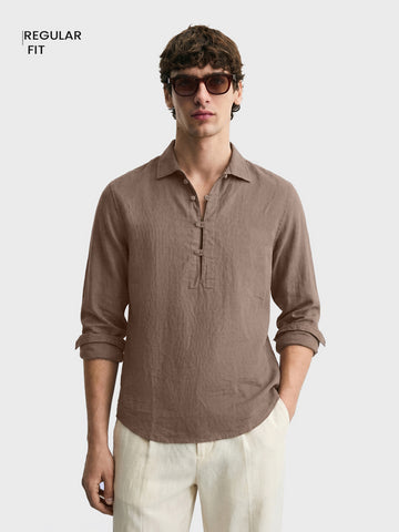 Men's Brown Regular Fit Solid Casual Shirts