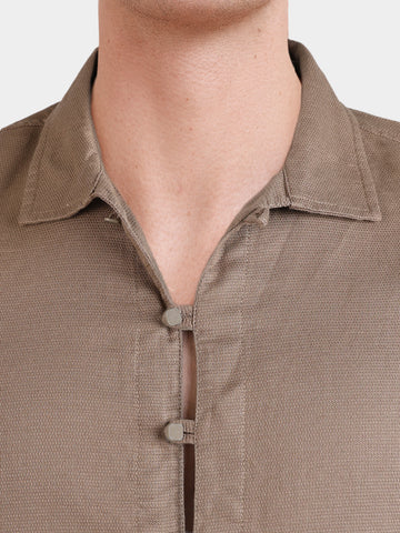 Men's Brown Regular Fit Solid Casual Shirts