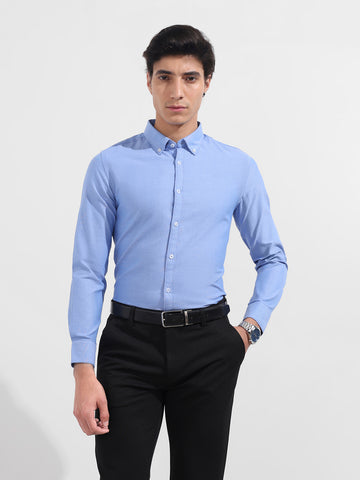 Men's Blue Slim Fit Solid Formal Shirt