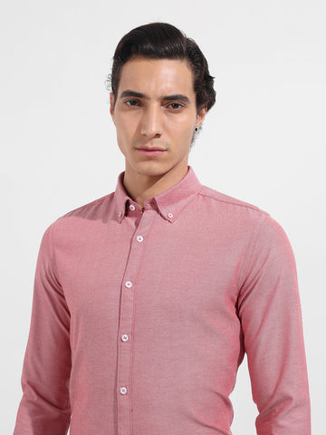 Men's Red Slim Fit Solid Formal Shirt
