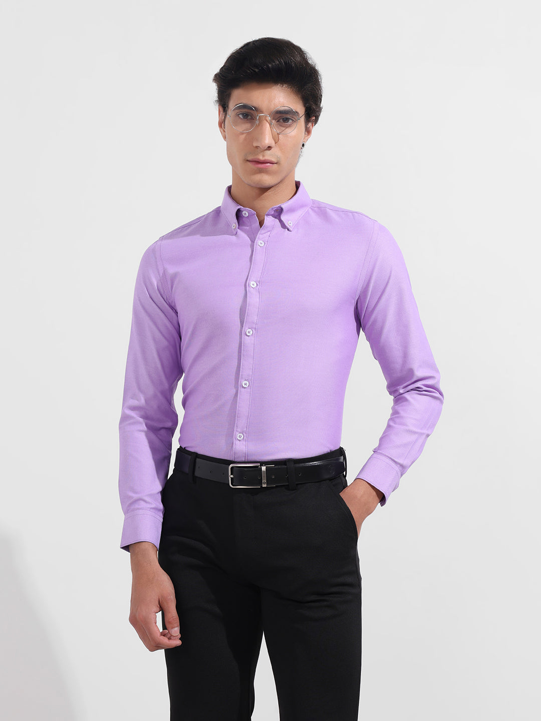 Men's Purple Slim Fit Solid Formal Shirt