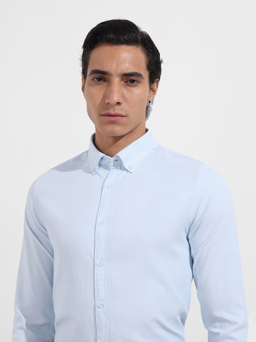 Men's Blue Slim Fit Solid Formal Shirt